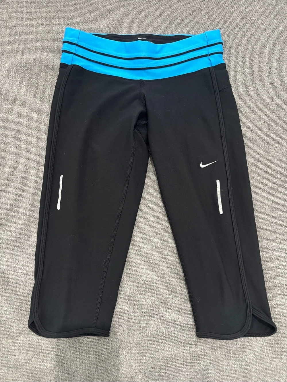 Nike Black Capri Leggings with Bright Blue Waistband